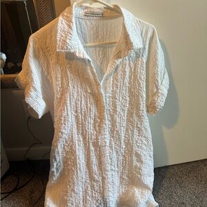 White Textured Button-Up dress